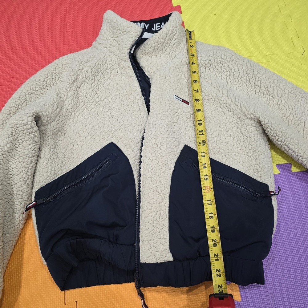 Tommy Jeans Reversible Sherpa Jacket Navy Cream S/P/P Unisex Small Petite